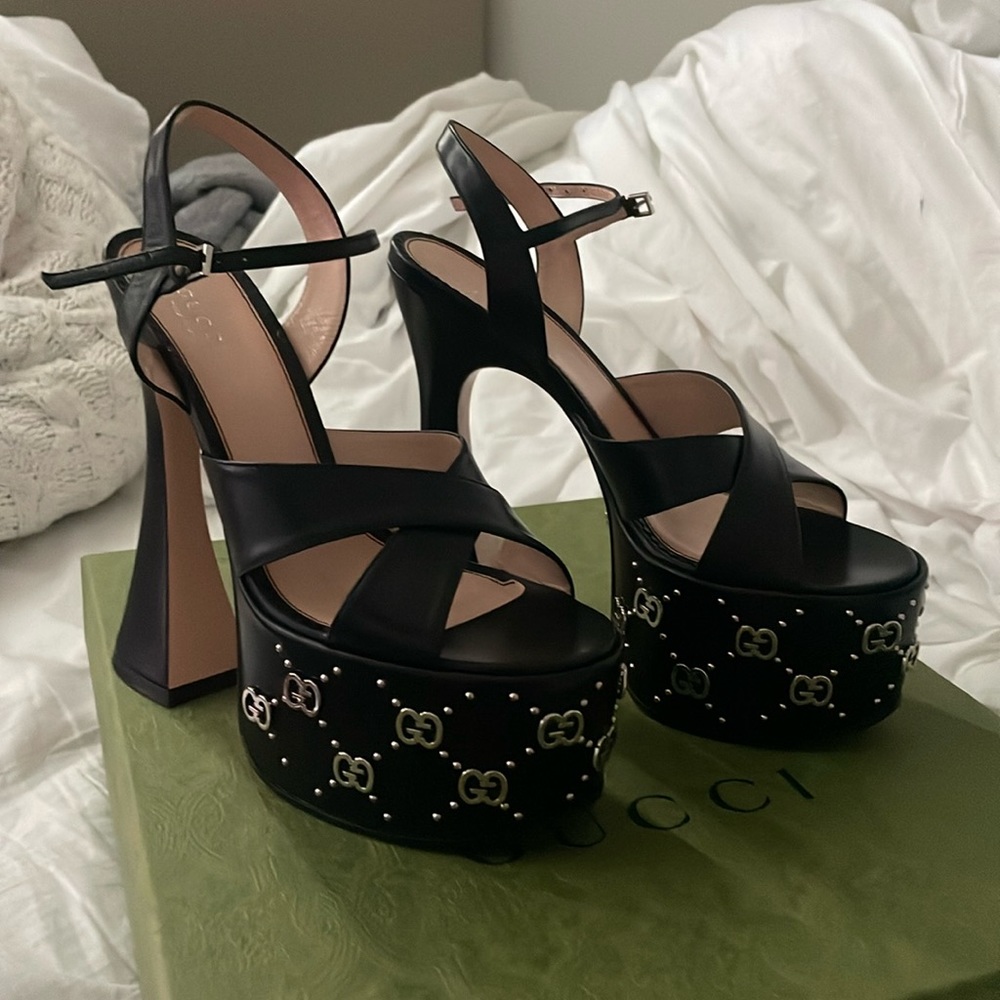 NWT GUCCI GG embellished platform heel size 7.5 - Picture 1 of 6